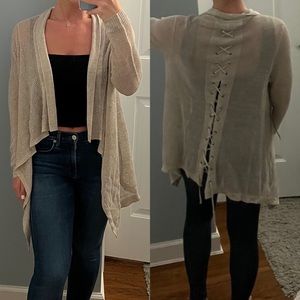 Curio New York Lace Up Back Tan Cardigan